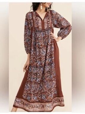 Anthropologie Ne Quittez Pas Mountain Views Boho Cotton Maxi Dress Size Small